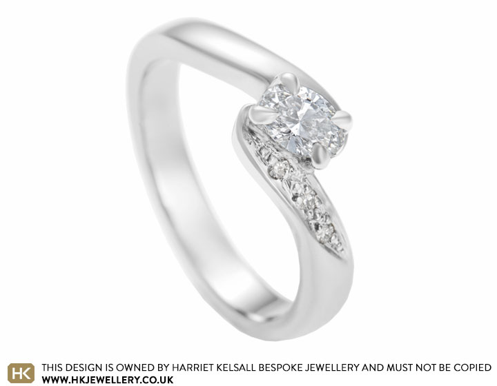 Louise's oval cut diamond and platinum engagement ring