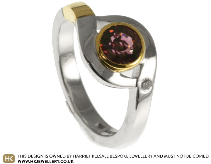 0.95cts natural plum spinel swirl style white and yellow gold ring