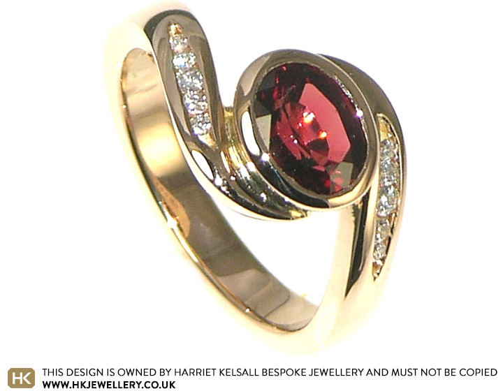 Bespoke 18ct rose gold engagement ring with a red spinel and diamonds