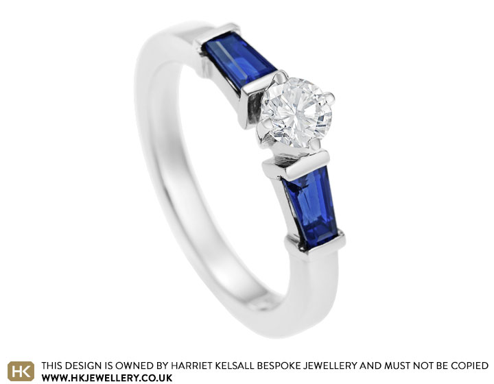 Palladium,  0.33ct H SI1 recycled diamond and 0.74ct sapphire engagement ring