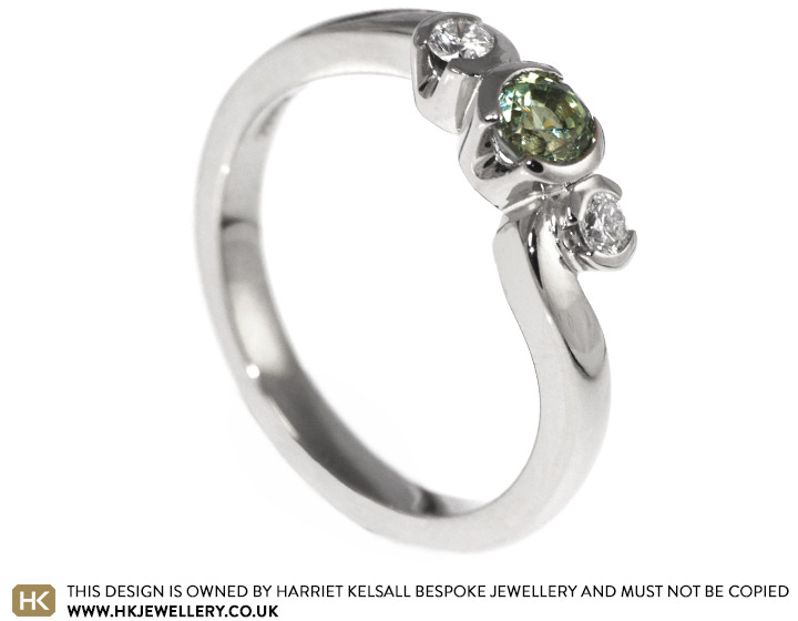 Sarah's surprise green sapphire and diamond trilogy engagement ring