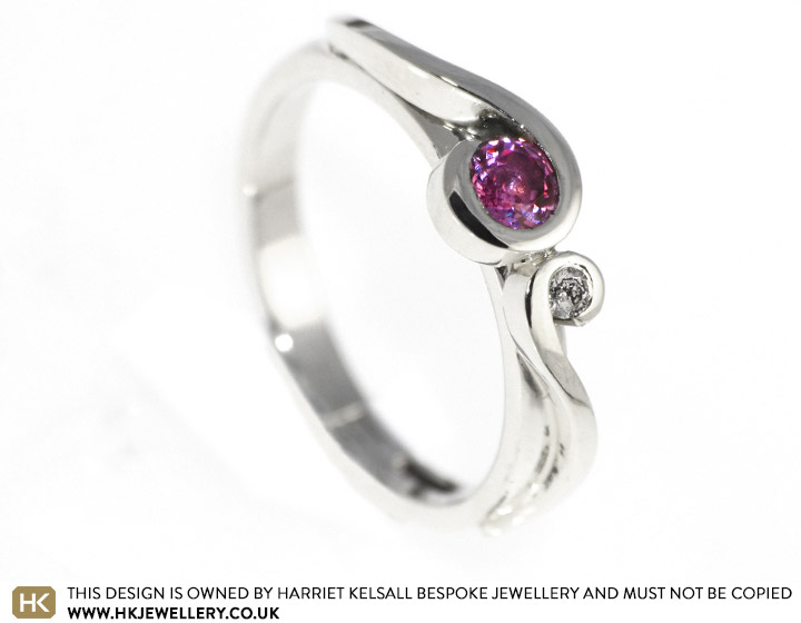 Liz's pink sapphire and diamond engagement ring