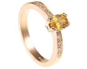 Sarah's peach sapphire and rose gold antique style engagement ring