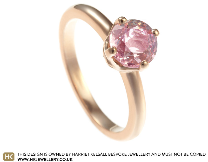 Delicate Rose Gold Peach Sapphire Ring Pink Sapphire Diamond 