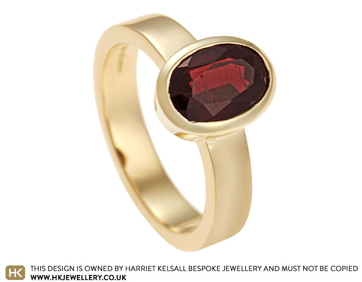 Lorna's red garnet commissioned ring