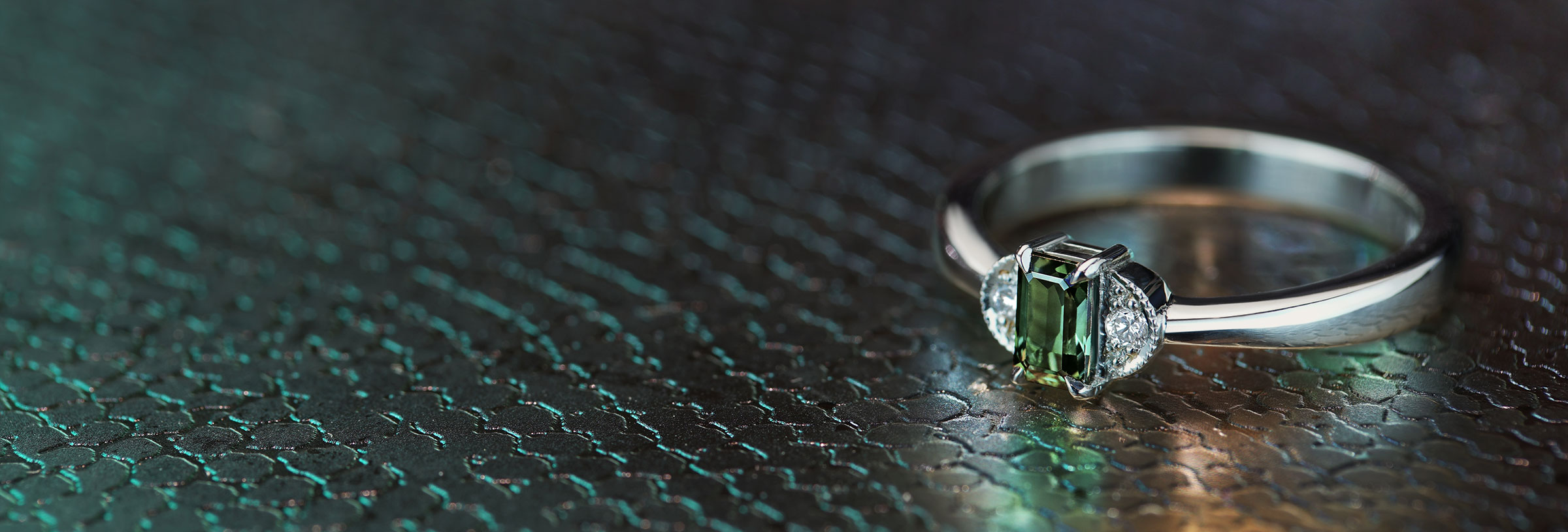Fairtrade 9ct white gold dark green sapphire engagement ring