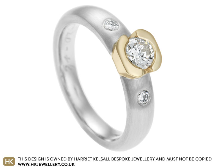 Evelyn's yellow gold and platinum ring using own diamonds