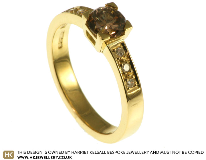 18ct yellow gold 0.70cts natural cognac coloured diamond engagement ring