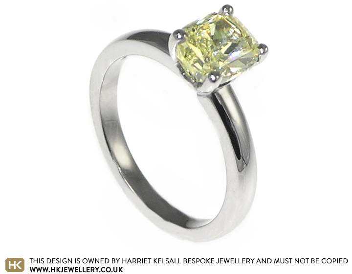 Palladium ring with customers own unusual yellow diamond