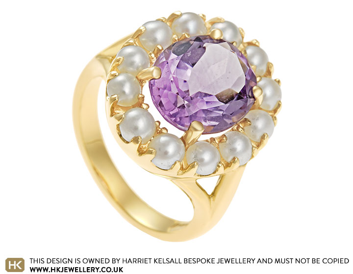 Sarah's Fairtrade 9 carat yellow gold, amethyst and pearl dress ring