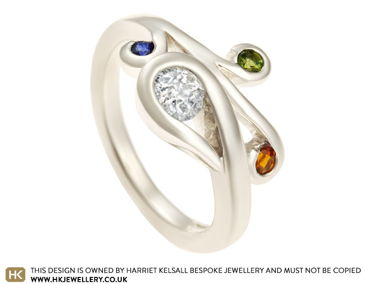 Anna's diamond, sapphire, tourmaline and citrine engagement ring