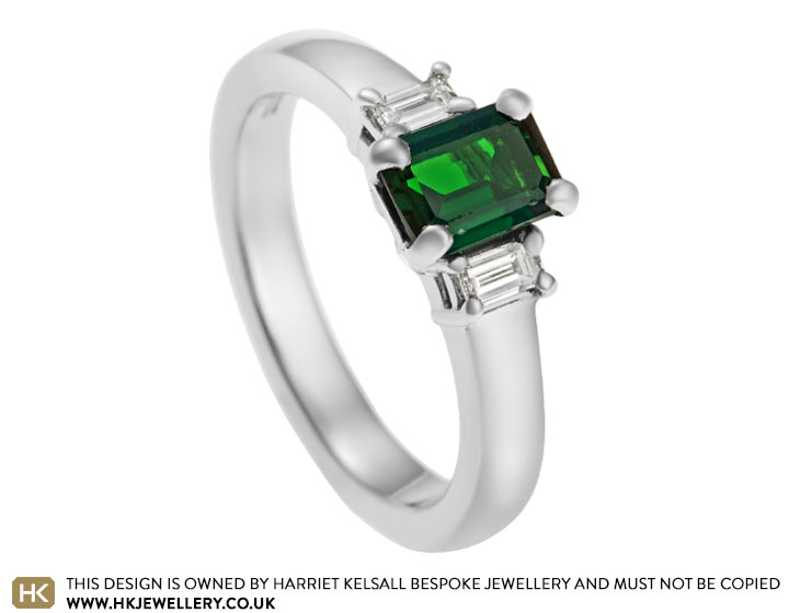 Great Gatsby inspired chrome tourmaline and diamond engagement ring