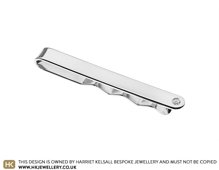 Sterling silver tie clip with invisibly set diamond