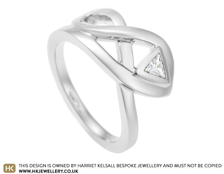 Caren's mountain inspired trillion cut diamond engagement ring