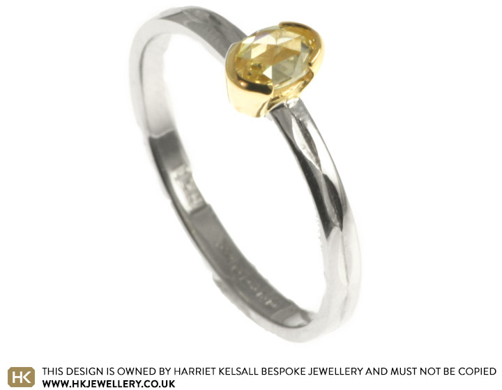 0.35cts rose cut champagne diamond platinum and gold ring