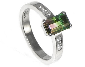Stunning 18ct Watermelon Quartz solitaire ring in platinum over Sterling Silver
