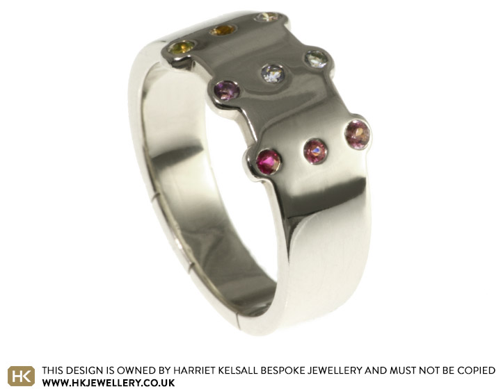 9ct white gold 'rainbow' ring with gemstones.