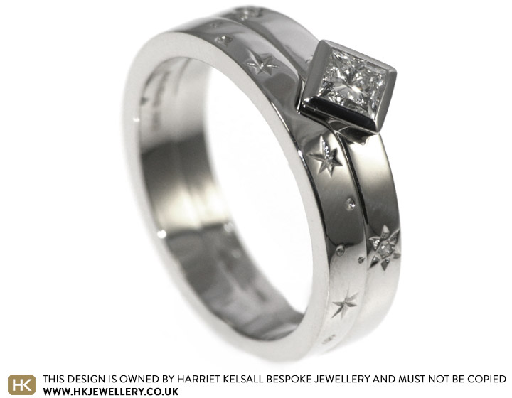 Lenka's princess cut diamond engagement and wedding ring set