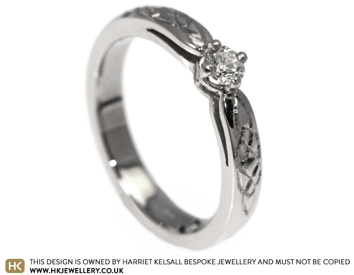 Kate's diamond engagement ring with Celtic engraving