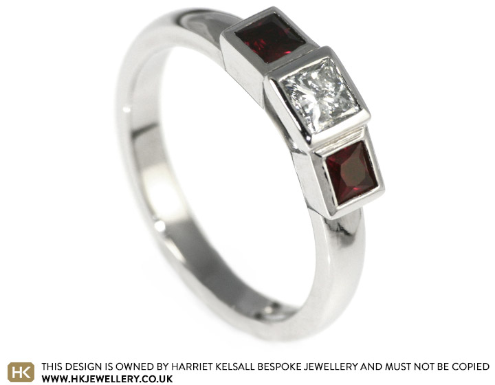 Melanie's diamond and ruby trilogy ring 