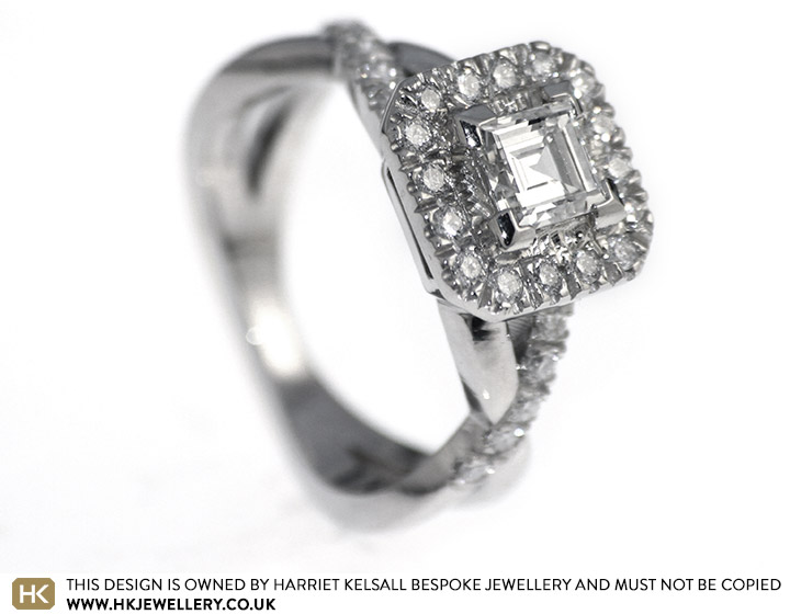 Stunning Carre cut diamond cluster engagement ring