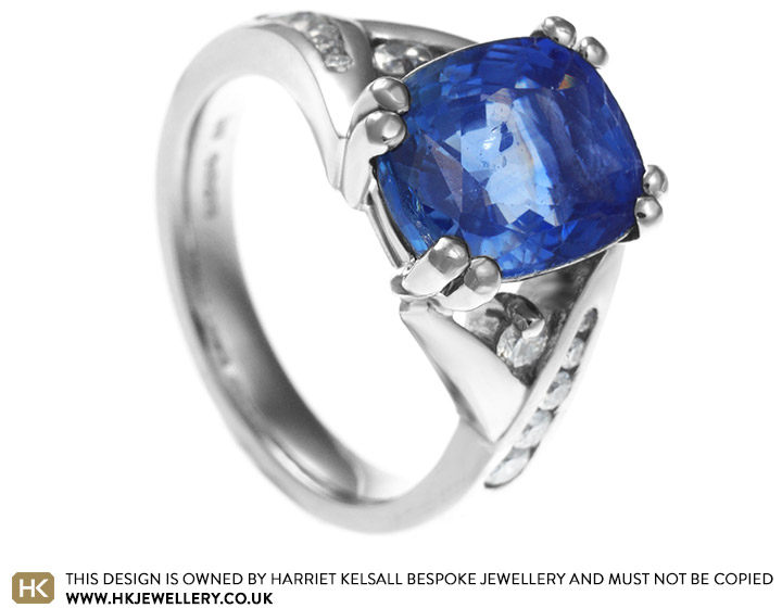 Robert and Thea's beautiful sapphire engagement ring.