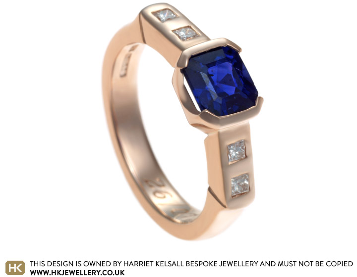 Holly's rose gold sapphire and diamond engagement ring