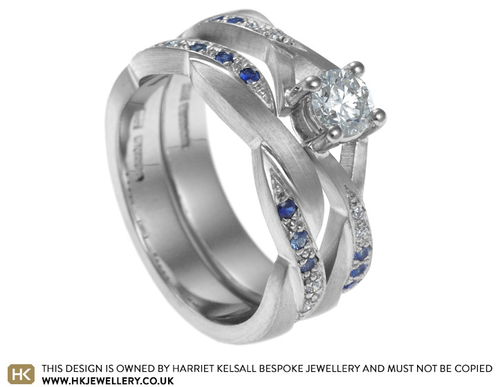 Suzi's palladium, diamond and sapphire engagement and wedding ring set