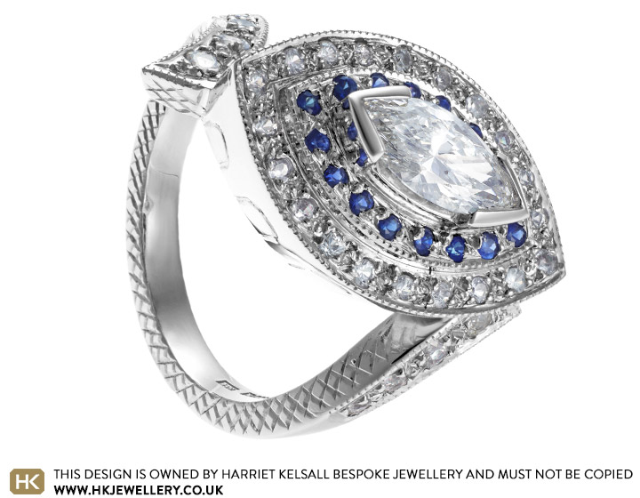 Victoria's sapphire Eiffel Tower inspired vintage engagement ring