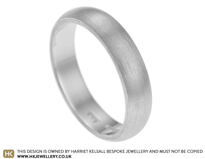 Platinum wedding band with D shaped profile and satinised finish
