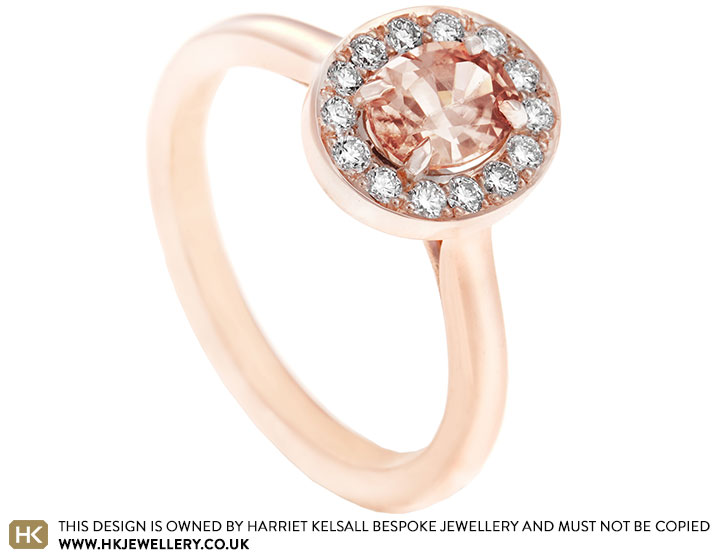 Fairtrade 9 carat rose gold, 1.06ct peach tourmaline and 0.19ct diamond engagement ring