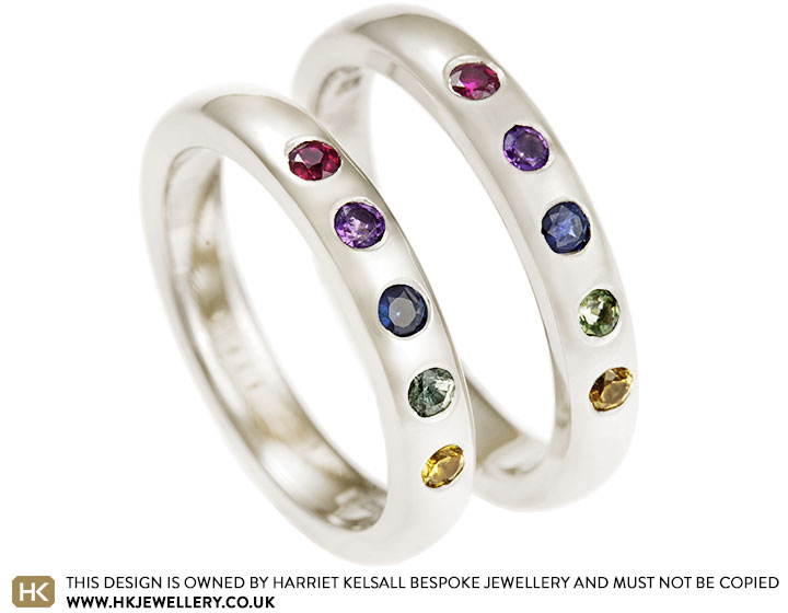 Jenny's Fairtrade White Gold, Ruby and Multicoloured Sapphire Wedding Ring