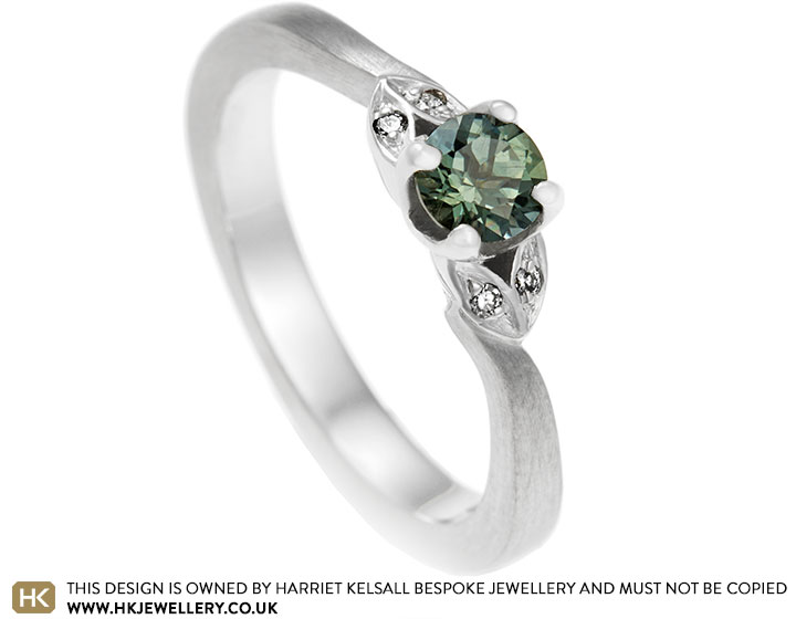 Claire's recycled palladium and green tourmaline engagement ring