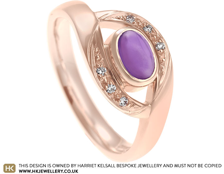 Katy's bespoke cabochon amethyst and rose gold ring