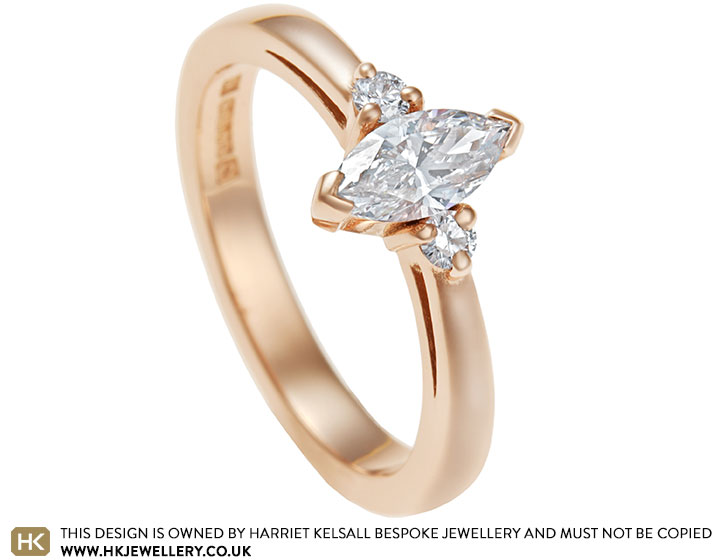 Matthew's Fairtrade 9 carat rose gold and marquise cut diamond engagement ring