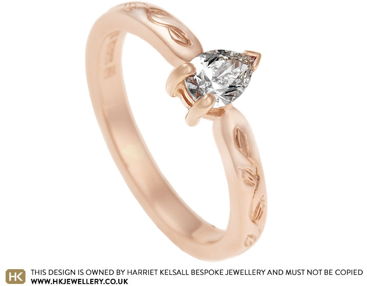 Siobhan's Fairtrade 9 carat rose gold and pear cut diamond engagement ring