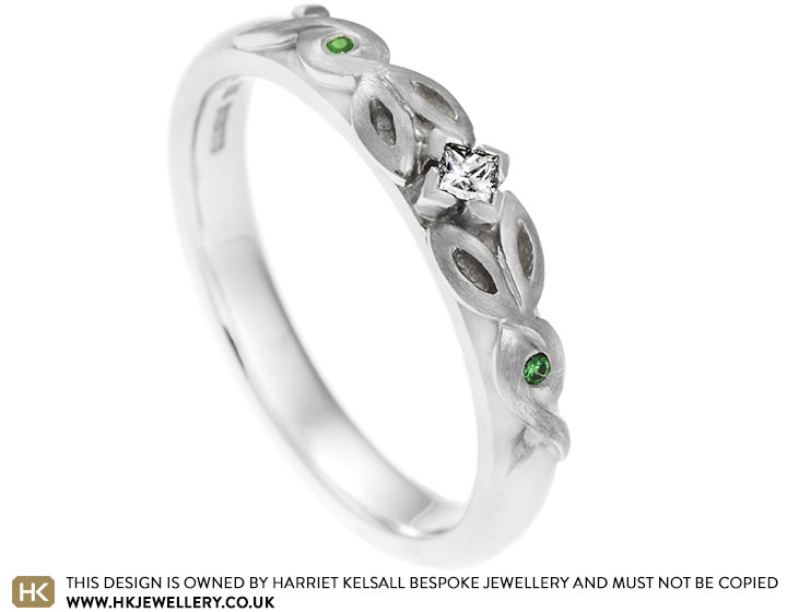 Trish's diamond and tsavorite Celtic inspired engagement ring.