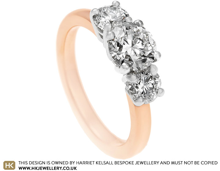 Rebecca's rose gold and platinum trilogy diamond engagement ring