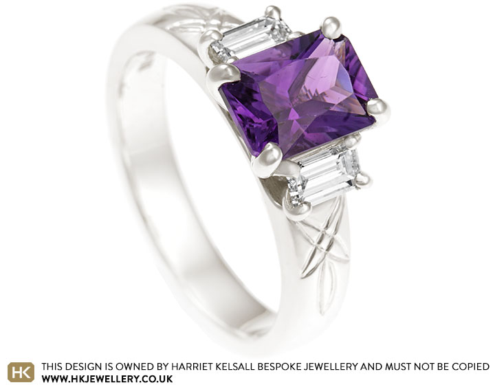 Ellen's Fairtrade 9ct White Gold Amethyst and Diamond Ring