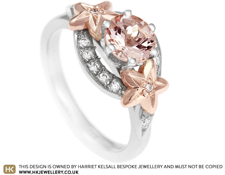 Miriam's flower inspired mixed metal and morganite engagement ring