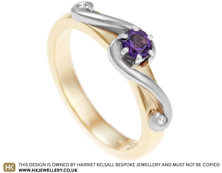 Hannah's yellow gold and amethyst engagement ring