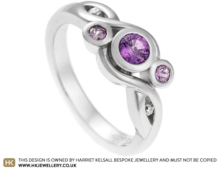 Emily's palladium and purple sapphire engagement ring