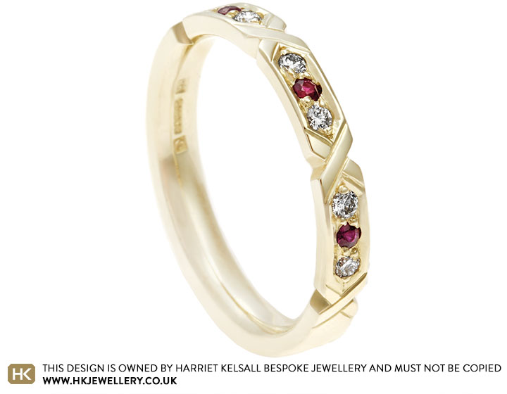 Fairtrade 9 carat yellow gold, 0.12ct diamond and 0.07ct ruby engagement ring