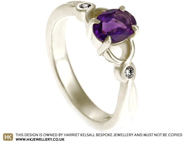 Fairtrade 9 carat white gold, 0.67ct amethyst and 0.05ct diamond engagement ring