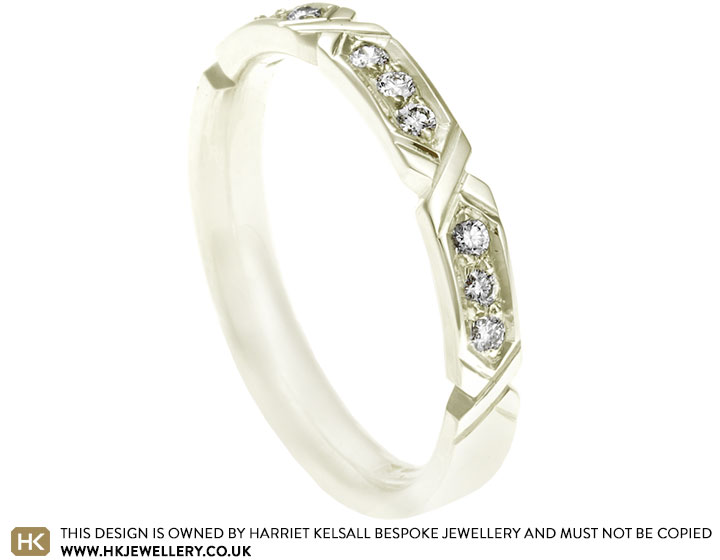 Geometric Inspired Fairtrade 9 carat white gold and 0.12ct diamond eternity ring