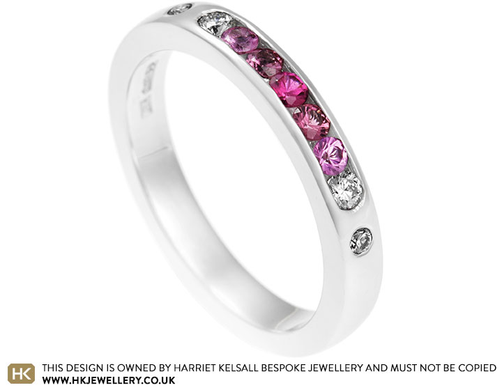 Ann's Graduating Sapphire Ruby and Diamond Eternity Ring