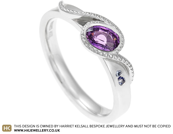 Beth's purple sapphire and tanzanite engagement ring