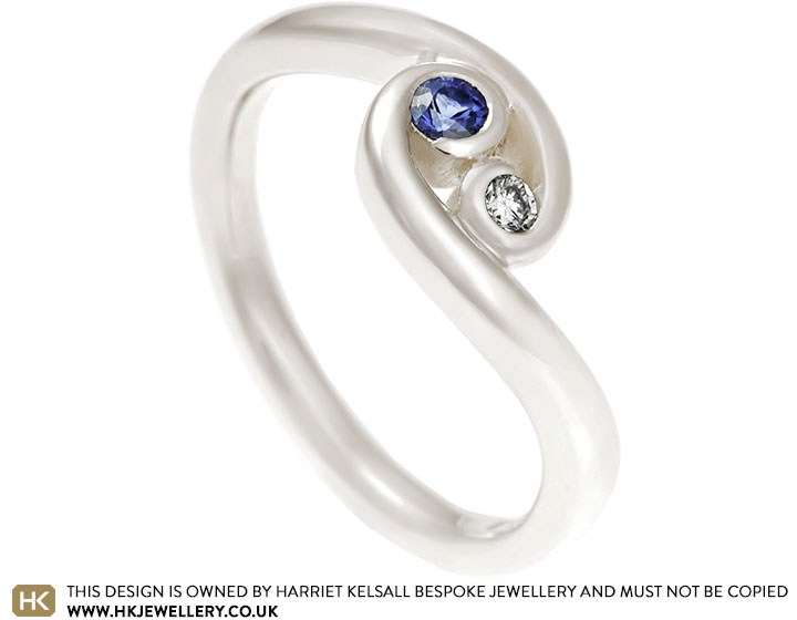 Geralyn's Recycled Diamond and Blue Sapphire Engagement Ring