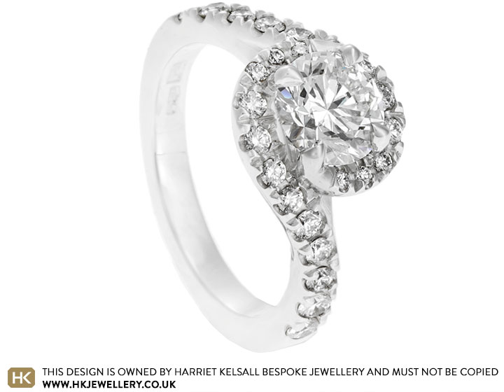 Lauren's platinum and diamond spiral engagement ring