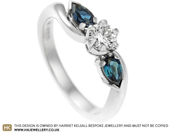 Rosie's Diamond and Blue Tourmaline Trilogy Engagement Ring